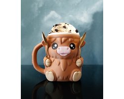 Ijsbekerhouder - Schotse Hooglander - Handvat en twee lepelgleuven - met hoorns om deksel aan op te hangen - Geschikt voor ijsbekers van 473ml - Koe - Cute design - Schattig en herbruikbaar