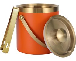 IJsemmer, 2 l, ijsblokjesemmer van roestvrij staal, ijsschaal van roestvrij staal met deksel, ijstang, champagnemmer, wijn en bier, voor bar, verjaardagen, feesten, barbecues, oranje