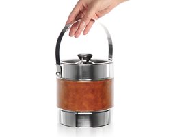 ijsemmer met synthetisch leren band, deksel en handvat - koeler als wijn- en champagnekoeler - elegante ijskoeler voor speciale gelegenheden (zilver/bruin - medium)