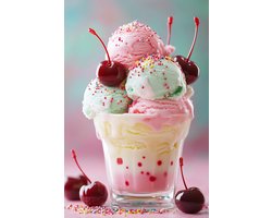 IJsje Poster - Kers - Zoet - Dessert - Fruit - Kunst - Eten - posters - formaat 60x90cm - Wanddecoratie - 4085