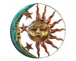 Ijzer Muurdecoratie - Dimensionele Outdoor-Kunst Zon en Maan - Ruimte Versieren - Duurzaam