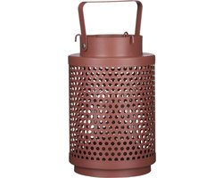 IJzeren lantaarn/windlicht kaarshouder oud roze 18,5 x 12 cm - Kaarslantaarns voor binnen en buiten