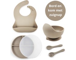 Ik Ben Zo Mooi Onbreekbaar Siliconen Kinderservies met Zuignap Bordje voor Baby en Kind - Set van 6 stuks - Doeskin Zand