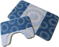 Ikado Badmat set blauwtinten 50 x 80 cm + 40 x 50 cm