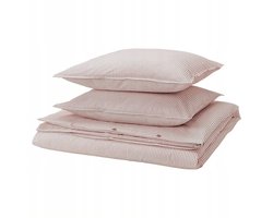 IKEA SOLFIBBLA Beddengoed Set 200x200cm Katoen Wit Rood Gestreept