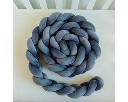 IL BAMBINI Gevlochten baby bed bumper Treccia - Bedomrander - Box omrander - Hoofdbeschermer - Boxrand - Bedbumper - Stootrand - 3 meter - Donkergrijs - Antraciet