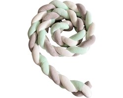 IL BAMBINI Gevlochten baby bed bumper Treccia - Bedomrander - Box omrander - Hoofdbeschermer - Boxrand - Bedbumper - Stootrand - Boxomrander - (3 meter) Grijs, wit & groen