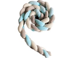 IL BAMBINI Gevlochten baby bed bumper Treccia - Bedomrander - Box omrander - Hoofdbeschermer - Boxrand - Bedbumper - Stootrand - Boxomrander - (3 meter) Grijs, wit & blauw