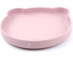 IL BAMBINI - Kinderbord - Baby bord - Kinderservies - beertjesbord - Lichtroze - Siliconen BPA vrij - Onbreekbaar - 17 x 17 cm