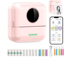 Ilona Mini printer voor mobiel - Pocket printer - Premium Mini Fotoprinter - Draagbare Smartphone Printer - Mobiele fotoprinter - Sticker printer - Roze - Incl. 5 Rollen Zelfklevend Papier + 5 Rol Wit Papier + 3 Rollen Gekleurd Papier + 5 Pennen