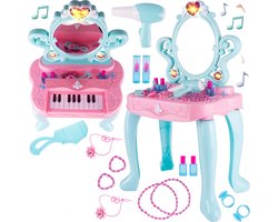 Ilso kaptafel met piano - Make up Tafel Kinderen - Kaptafel met Spiegel - Toilettafel - licht en geluid - Kaptafel Speelgoed - Kaptafel met spiegel en verlichting - Inclusief Accessoires en batterijen