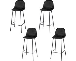 “IMA” SET VAN 4 BARKRUKKEN IN ZWART FLUWEEL MET ZWART METALEN ONDERSTEL 47X43X76/105CM