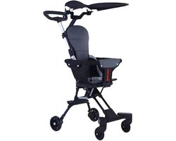 IMBABY - Kinderwagen - Draagbaar - Opvouwbare Trolley voor Baby's - Met Kussen en Zonnescherm - Lichtgewicht - Vierwielige Kar - Zwart