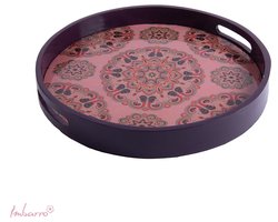 Imbarro Fashion & Home ronde houten dienblad Paars Roze met decoratief patroon 40 x 40 x 5 cm