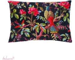 Imbarro fluwelen kussen paradise zwart met mooie print rechthoek 40 x 60 cm