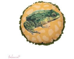 Imbarro Home & Fashion rond Velours kussen Green Frog 45 cm Groen met geel Uit de serie Lovely Botanics