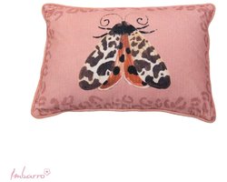Imbarro Home & Fashion Velours kussen Tiger Moth 40 x 60 cm Roze met natuur print Uit de serie Lovely Botanics