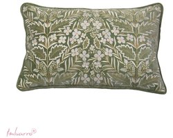Imbarro Home & Fashion velvet kussen groen met geborduurde bloemen Rubra 40 x 60 cm Uit de serie Lovely Botanics