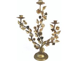 Imbarro - kandelaar - Maria - goud - bloemen -kaarsenhouder voor 3 kaarsen