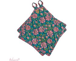 Imbarro - Pannenlappen - Set 2 stuks - 25x25 cm - Katoen - Fayah - Blauw/Roze
