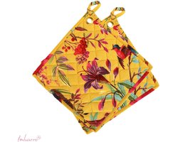 Imbarro - Pannenlappen - Set 2 stuks - 25x25 cm - Katoen - Paradise - Kanarie geel
