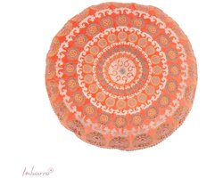 Imbarro - Sierkussen - Kussen - Meditatie kussen - Loux - Rond 40cm - Oranje - Multicolour - 100% Katoen