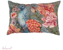Imbarro - Sierkussen - Kussen- Plume - Pauw & Bloemen - Handmade - 100% Katoen – 40 x 60 cm