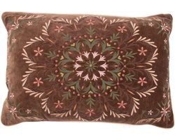 Imbarro - Sierkussen - Kussen - Viole - HandGeborduurd - Bruin - Roze - Velvet - 40x60cm - Luxe Decoratief Kussen