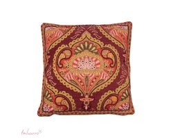 Imbarro - Sierkussen - Viviane - Jacquard - Handgeweven - 50x50 cm - Bordeaux/Roze/Olijf