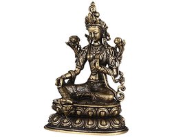 IMIKEYA Groen Tara-beeld: Mini Tara-beeldje van messing, Bodhisattva-figuur, Godin van mededogen en sculptuur, klein boeddhistisch Boeddhabeeld voor thuisdecoratie, gebedscollectie