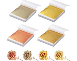 Imitatie Bladgoud Vellen - Goudfolie Decoratie - Knutselen en Decoreren - 4 Kleuren Set - 8x8.5 cm - Goud Zilver Roségoud