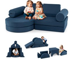 Imperatoris - 14-delige Kinderbank van Schuim - Kindersofa - Kinderzetel - Kinderfauteuil - Slaapbank voor Peuters - Peuterstoeltje - Kinderbankje - Kindermeubels voor Speelgoed - 71 x 145 x 46 cm - Marineblauw