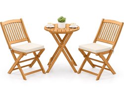 Imperatoris - 3-delige Inklapbare Bistroset 2 Persoons van Hout - Tuinmeubelset met Tuintafel en 2 Tuinstoelen - Tuinset met Tuinstoelkussens - Tuinbank - Balkonset - Bistrotafel voor Buiten – Tuinmeubelen - 60 x 60 x 75 cm - Geel