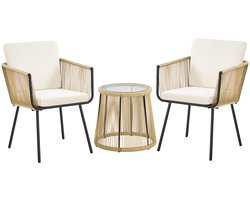 Imperatoris 3-delige Rattan Balkonset – Tuinmeubelset met 2 Stoelen en Rond Tafelblad met Geharde Glasplaat – Comfortabel en Duurzaam voor Buiten