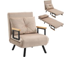 Imperatoris - 3-in-1 Uitklapbare Slaapstoel 1 Persoons met Verstelbare Rugleuning, Armleuningen van Hout en Kussen - Slaap Stoel met Slaapfunctie - Slaapfauteuil - Stoelbed - Zetelbed - Vouwbed - Slaapbank - Logeerbed - 73 x 63 x 81 cm - Beige
