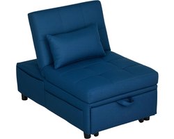Imperatoris - 3-in-1 Uitklapbare Slaapstoel 1 Persoons met Verstelbare Rugleuning, Kussen en Gevoerde Zitting - Slaapfauteuil - Slaap Stoel met Slaapfunctie - Stoelbed - Zetelbed - Vouwbed - Slaapbank - Logeerbed - ‎104 x 65.5 x 81 cm - Blauw