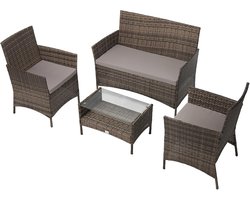 Imperatoris - 4-delige Tuinmeubelset met 2-Zitsbank, 2 Stoelen, Tafel en Tuinstoelkussens - Tuintafel met Stoelen - Tuinstoelen - Tuinset - Tuinsets - Balkonset - Bistroset voor Buiten - Bruin