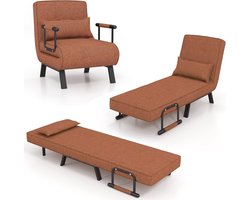 Imperatoris - 4-in-1 Uitklapbare Slaapstoel 1 Persoons met 6-voudig Verstelbare Rugleuning, Afneembare Kussen en Gevoerde Zitting - Slaapfauteuil - Slaap Stoel met Slaapfunctie - Stoelbed - Zetelbed - Vouwbed - Slaapbank - 79 x 65 x 79 cm - Koffie