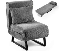 Imperatoris - 4-in-1 Uitklapbare Slaapstoel 1 Persoons met Verstelbare Rugleuning en Kussen - Fleece Slaapfauteuil - Slaap Stoel met Slaapfunctie - Stoelbed - Zetelbed - Vouwbed - Slaapbank - Logeerbed - Bedbank - 72 x 56 x 81 cm - Grijs