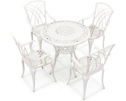 Imperatoris - 5-delige Inklapbare Bistroset 4 Persoons van Aluminum - Tuinmeubelset met Tuintafel en 4 Tuinstoelen - Tuinset - Tuinbank - Balkonset - Bistrotafel voor Buiten – Tuinmeubelen - 52 x 49 x 90 cm - Wit