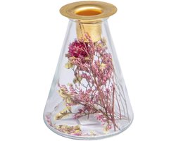 IMPERATORIS® Glazen Vazen / Glazen Flessen met droogbloemen en kaarsenhouder – Mini Decoratieve Vaas Flesjes – Helder Glas – Inclusief Strik – 14 x 17.5 x 33.5 cm – Transparant