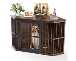 Imperatoris - Hoek Hondenkrat Meubels - Houten Hondenkennel - Bijzettafel - Hondenren - Hondenhuis - Huisdierenkrat - Hondenbench - Hondenkooi - Hondenhok - 112.5 x 60 x 67 cm - Rustiek Bruin