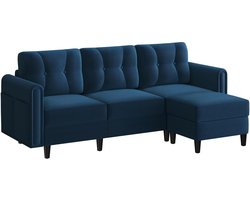 Imperatoris Hoekbank 3-Zits met Fluwelen Poef – L-vormige Sofa voor Woonkamer, Slaapkamer en Thuis – Blauwe Kleur – Flexibele Zitoplossing