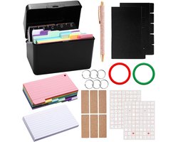 IMPERATORIS® Kaartenbak/Box met Index - A6 Indexkaarten/Cardbox - 6 ringen, 350 kleurrijke indexkaarten met dubbelzijdige voering (6 kleuren), etiketten - Voor Flashcards, Scheidingskaarten, Notities & Studie
