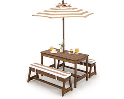 Imperatoris - Klassieke Picknicktafel- Van Dik Hout- Picknicktafel voor kinderen - Houten Tuintafel- Campingtafel- voor Terras en Buiten -met kussens-89 cm- bruin