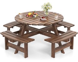 Imperatoris - Klassieke Picknicktafel- van Dik Hout- Voor Kinderen en Volwassenen - Houten Tuintafel- Campingtafel- voor Terras en Buiten- ronde - 179cm- bruin
