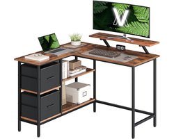 Imperatoris - L-vormig Bureau met 2 Laden - Computertafel met Monitor Standaard - Verstelbare Plank - Hoekbureau - Gaming Bureau - Gaming Desk - Compact Game Bureau - Computerbureau voor Thuiswerk en Gaming - Vintage Bruin - 105 x 115 x 89.5 cm