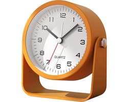 Imperatoris - Moderne Tafelklok - Analoge Tafelklok met Alarm - Tafelklok - Stille Klok voor Slaapkamer en Woonkamer - op Standaard - 10,41x3,56x8,89 cm - Oranje