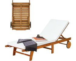 Imperatoris - Opvouwbare Ligstoel met Kussen en 2 Wielen - Comfortabel Ligbed - Ligstoel Tuin - Ligstoelen Buiten - Ligstoel Buiten - Ligstoel Tuin Opvouwbaar - Inclusief Ligstoelkussen - Campingstoel - Tuinstoel - 195 x 68 x 90 cm - Naturel en Beige