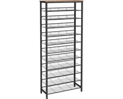 Imperatoris - Schoenenrek Hoog - Schoenenopbergorganizer met Grote Capaciteit - Schoenenrek met 12 Niveaus voor 44-55 Paar Schoenen - Verstelbare Metalen Planken - Schoenenopbergunit - 75 x 28.5 x 194.5 cm - Rustiek Bruin/Zwart